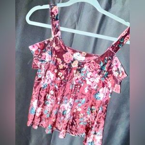 Self Esteem Crushed Velvet Floral Millennial Cold Shoulder Top NWT
